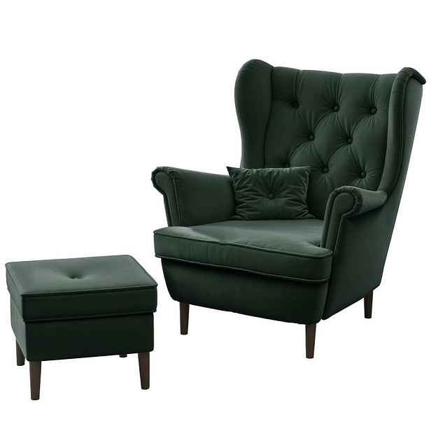 Idohome KŘESLO UŠÁK SCANDI s podnožkou, 75/60/103 cm, zelené