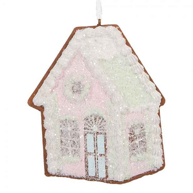 Závěsná dekorace růžová perníková chaloupka Frosted Ginger - 9*1*10 cm Clayre & Eef