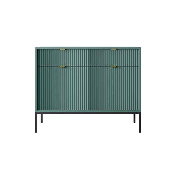 Piaski Komoda Nova 104 cm se zásuvkami zelená/zlaté úchytky a černý rám