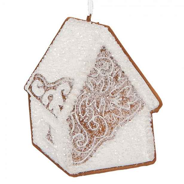 Závěsná dekorace zasněžená perníková chaloupka Frosted Ginger - 9*1*10 cm Clayre & Eef