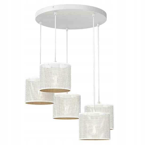 Závěsná lampa bílá zlatá kulatá 58 cm síťka do jídelny 5 bodů Luminex