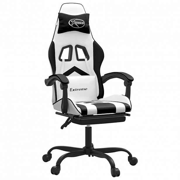 vidaXL Otočná herní židle s podnožkou bílá a černá umělá kůže