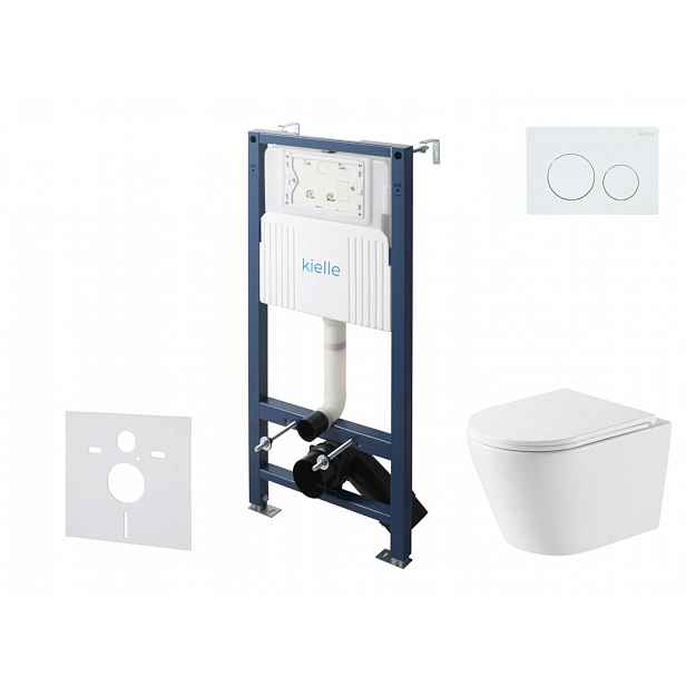 kielle Genesis New - Set předstěnové instalace, klozetu Nefia, Vortex Rimless+, sedátka softclose a tlačítka Gemini New I, lesklá bílá 30528SS46