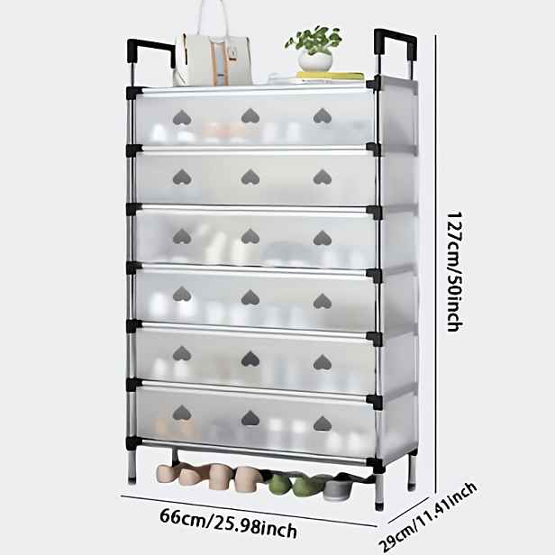 TEMU 7patrový průhledný odolný úložný box na boty s černými doplňky, prachotěsný, ideální pro domácnost, ložnici, kancelář, kuchyň | Stylová skříňka