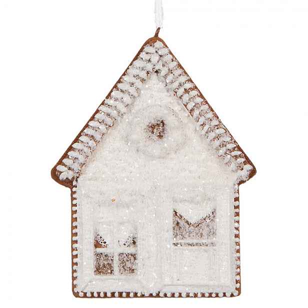 Závěsná dekorace zasněžená perníková chaloupka Frosted Ginger - 8*1*10 cm Clayre & Eef