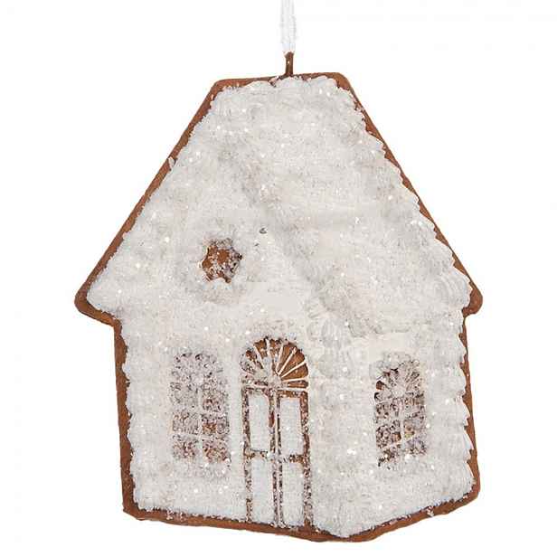 Závěsná dekorace zasněžená perníková chaloupka Frosted Ginger - 9*1*10 cm Clayre & Eef