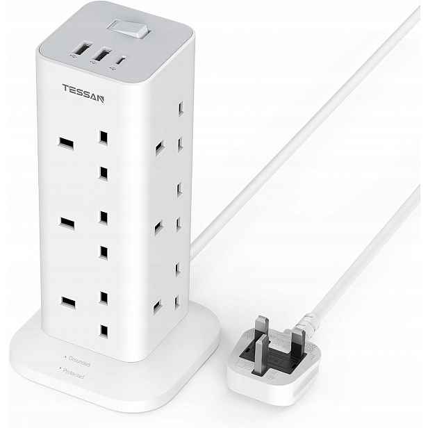 Prodlužovací napájecí věž 12 zásuvek Usb 3 zásuvky Usb A Uk