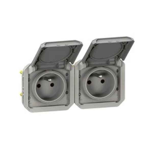 Nové zásuvky Plexo 2x2P, horizontální, šedý mechanismus Legrand 069562L