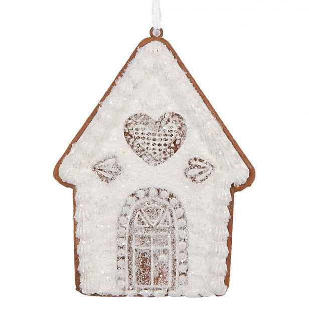 Závěsná dekorace zasněžená perníková chaloupka Frosted Ginger - 8*1*10 cm Clayre & Eef