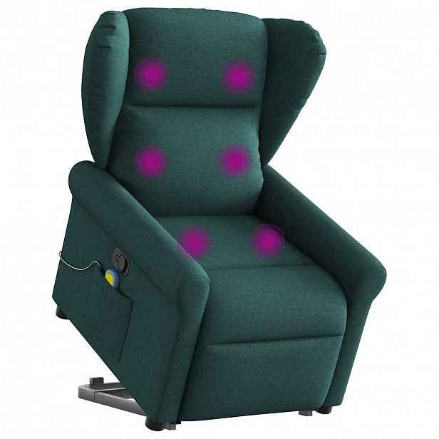 vidaXL Zvedací masážní polohovací křeslo tmavě zelené textil