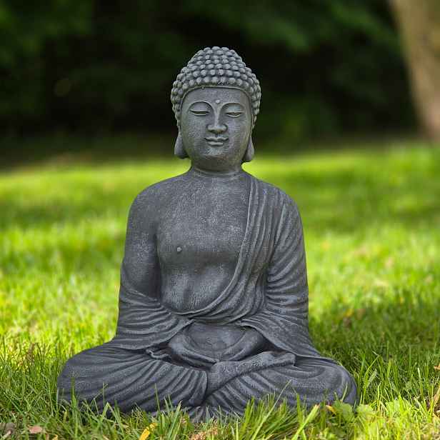 Betonová zahradní figurka Meditující Buddha Grafitová varianta 30 cm 7 kg