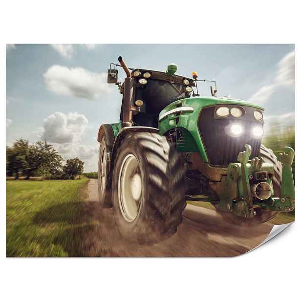 Muralo FOTOTAPETA Jedoucí Traktor Stromy Vegetace Zemědělství 500x350