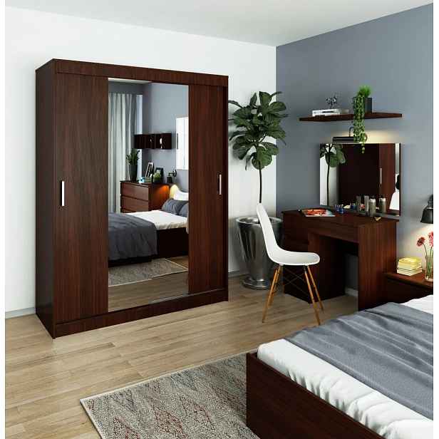 Prostorná šatní skříň 150 cm VALESTRA se zrcadly - wenge