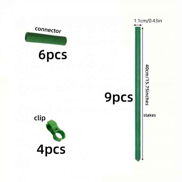 TEMU 19ks Nastavitelná sada zahradních kolíků - DIY délka 31,5" až 78,7", odolné potažené kovové podpěry 9ks s 6 spojovacími prvky a 4 klipy pro