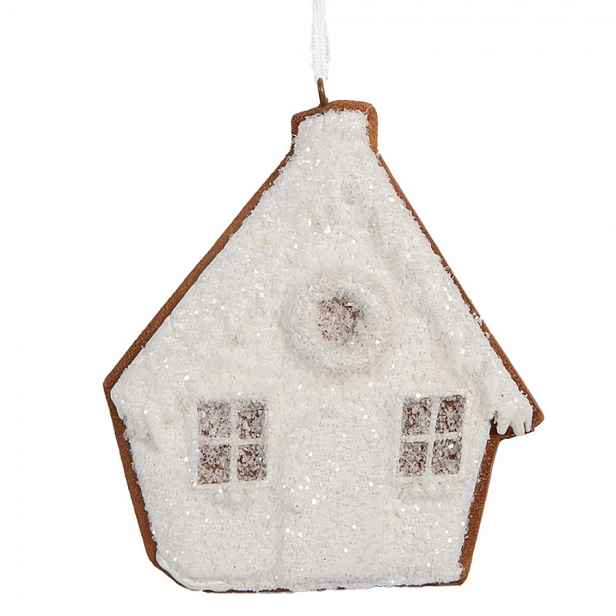Závěsná dekorace zasněžená perníková chaloupka Frosted Ginger - 9*1*10 cm Clayre & Eef