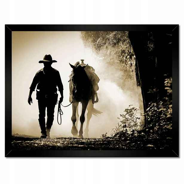 Plakáty v rámu 40x30 CowBoy se svým koněm