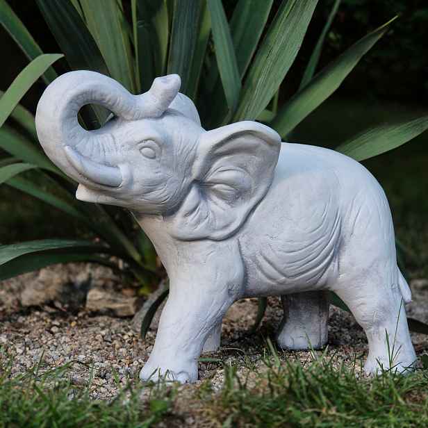 Betonová figurka Slon s trubkou 30 cm 10 kg – zahradní figurka, odolná vůči mrazu