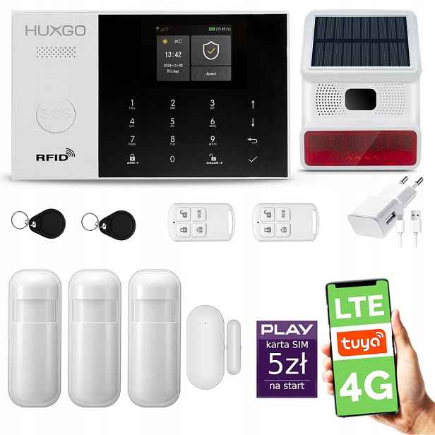 Bezdrátový alarm WiFi Gsm 4G Lte s aplikací Tuya, Huxgo HXA005 R3BS