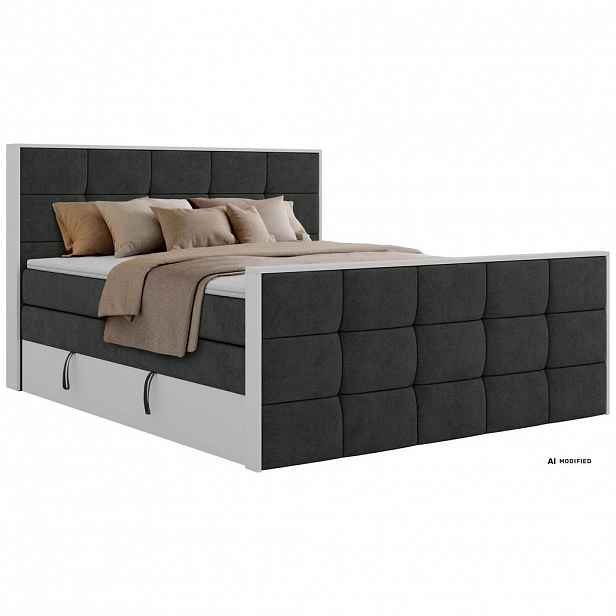MKS POSTEL BOXSPRING ALVIT KING DUO 180/200 - Tmavě šedá Strukturovaná látka - Topper Visco - H3