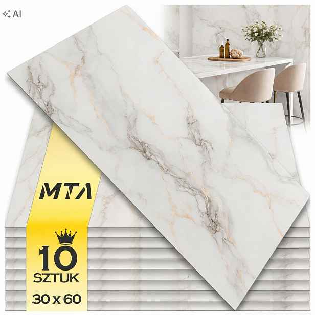 Nástěnné panely Samolepící dlaždice 30 cm x 60 cm Pvc Mramor Lesk 10 x 10 ks