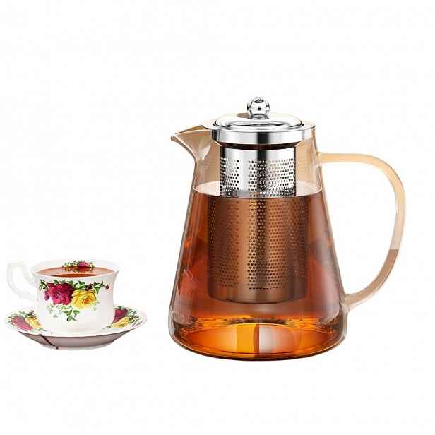 Skleněná Čajová Konvice 1300 ML S Ocelovým Sítkem A Víkem