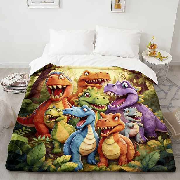 TEMU Flanelová s dinosaury, na zdřímnutí, malá přehozová , do auta, pro celoroční použití