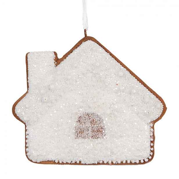 Závěsná dekorace zasněžená perníková chaloupka Frosted Ginger - 9*1*8 cm Clayre & Eef