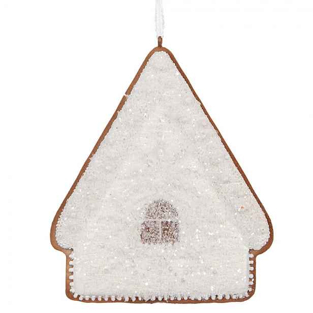 Závěsná dekorace zasněžená perníková chaloupka Frosted Ginger - 9*1*10 cm Clayre & Eef