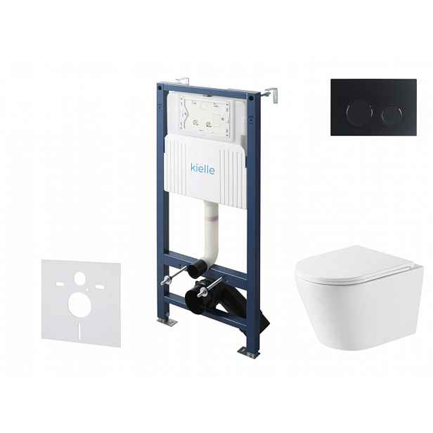 kielle Genesis New - Set předstěnové instalace, klozetu Nefia, Vortex Rimless+, sedátka softclose a tlačítka Gemini New II, matná černá 30528SS51