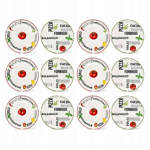 Talíře na pizzu porcelánové ploché 30,5 cm, sada 12 ks, barevné vzory