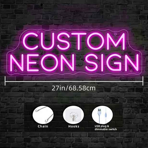 TEMU KOMBUWA Custom LED Neon Sign - Snadná instalace, živá dekorace na zdi s bezpečným plastovým materiálem, energeticky úsporný USB napájený pro