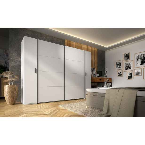 Velká šatní skříň 270 cm GIRADOT - bílá / černé úchyty