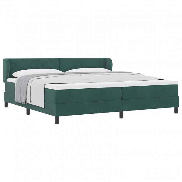 vidaXL Postel s boxspringem s čelo Tmavě zelená 200 x 200 cm samet