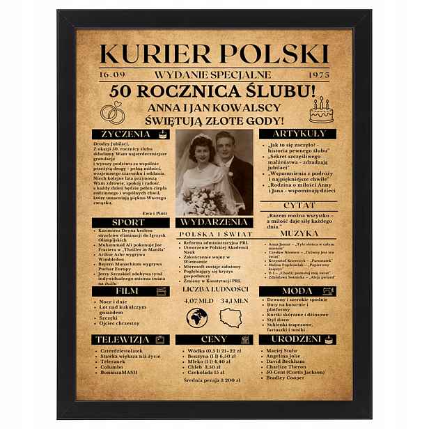 Dárek k výročí Personalizované noviny Kurier Polský 40x30 cm