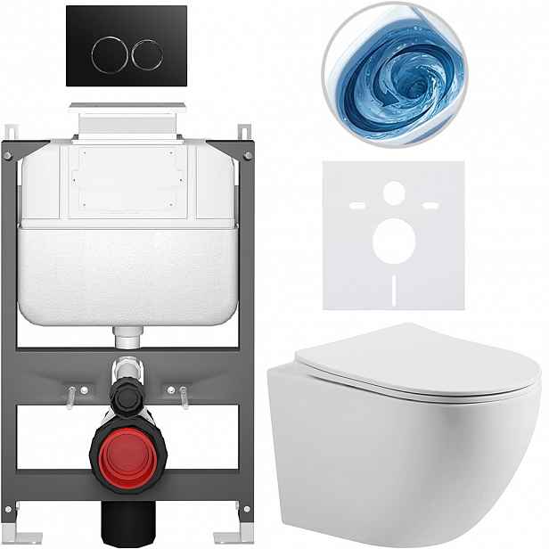 Kompletní WC set Basic/Cesso - bílá matná - WC tlačítko Dualo/Černá - ovládání shora - předstěnová instalace - 49x36 cm - 8050BD86155
