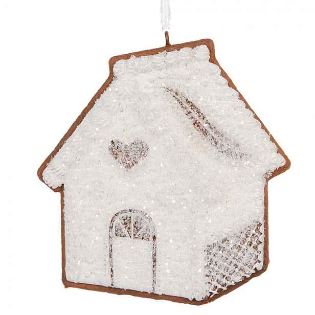 Závěsná dekorace zasněžená perníková chaloupka Frosted Ginger - 9*1*10 cm Clayre & Eef