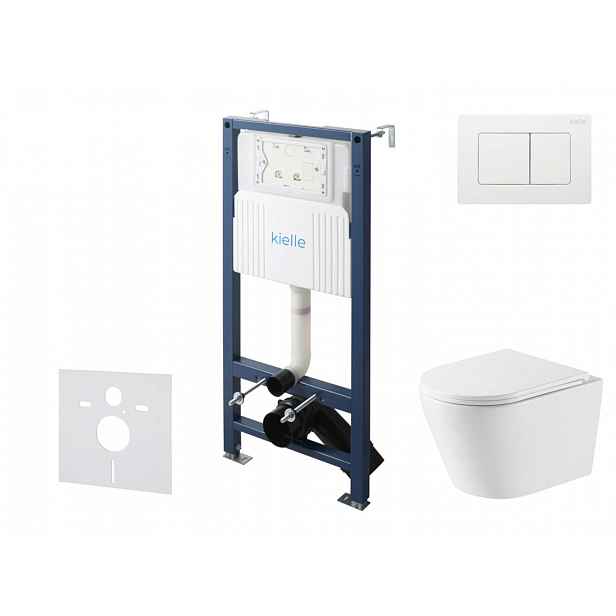 kielle Genesis New - Set předstěnové instalace, klozetu Nefia, Vortex Rimless+, sedátka softclose a tlačítka Gemini New III, lesklá bílá 30528SS52
