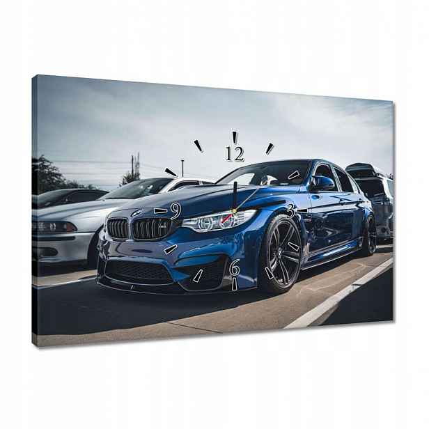 Modré hodiny 60x40 Bmw M3 Auto