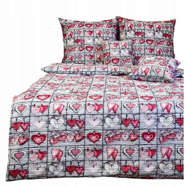 Sada Povlečení Kůra 160x200 2x70/80 Srdíčka Na Desce Červené Elegantní