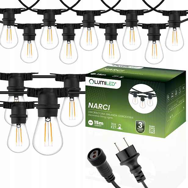 Zahradní girlanda Venkovní světelný řetěz Ozdobný 15x Led Žárovka 15 m