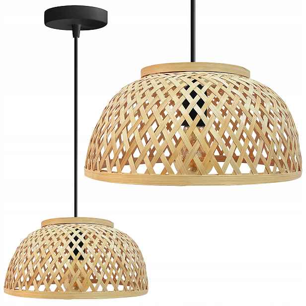 Bambusová lampa Boho přírodní závěsná ažurová