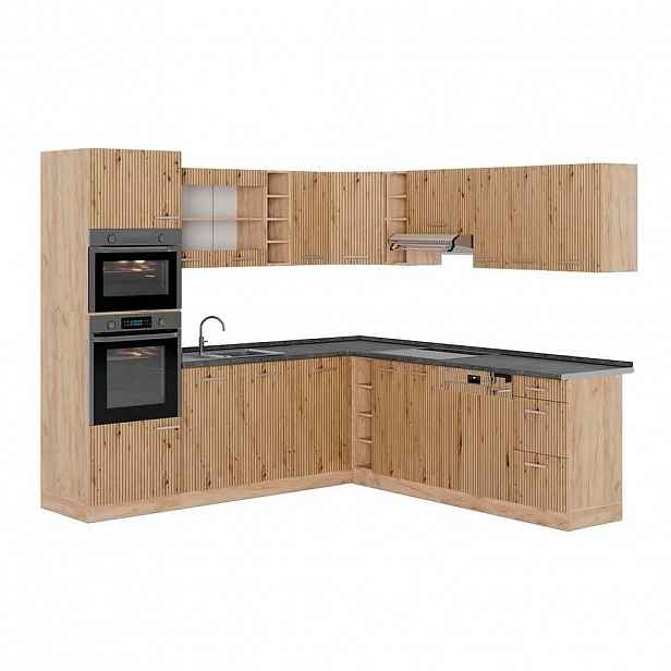 Vicco ROHOVÁ KUCHYŇ R-Line, Řemeslný dub/Zlatý mocný dub, 247 x 237 cm, PD Antracit