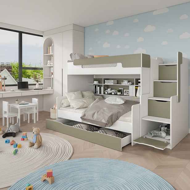 ArtBed Dětská patrová postel s roštem HARRY | eukalypt 120 x 200 cm