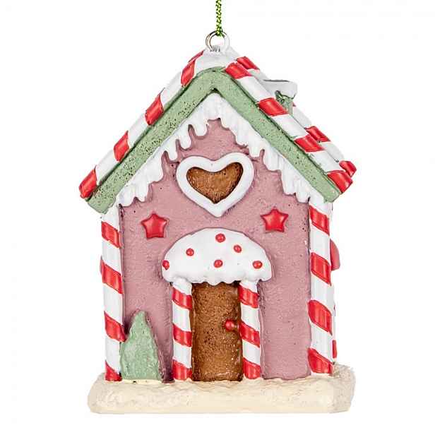 Růžová závěsná dekorace perníková chaloupka Candy - 6*4*8 cm Clayre & Eef