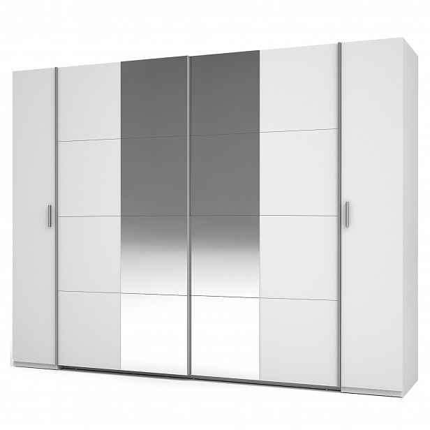 Zrcadlová šatní skříň 270 cm GIRADOT - bílá / stříbrné úchyty