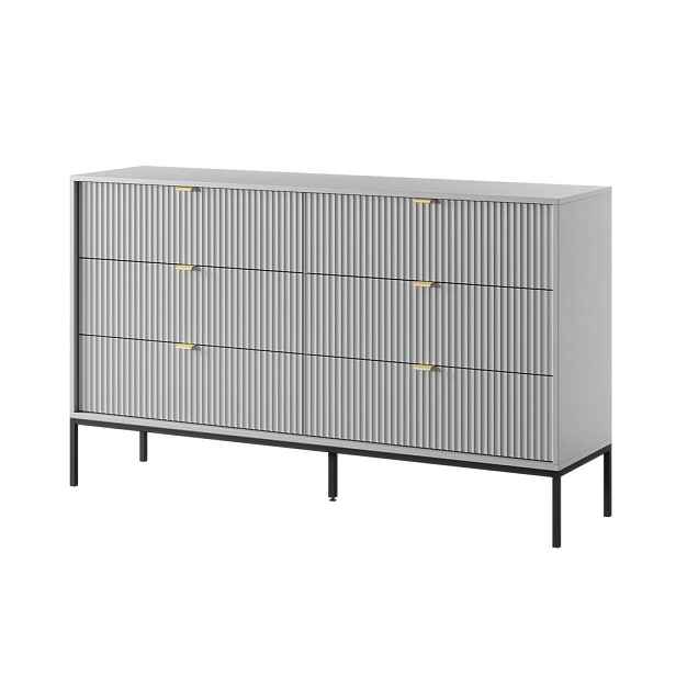 MASSENO KOMODA STELLARE, 154/91/39 cm s 6 zásuvkami, šedá