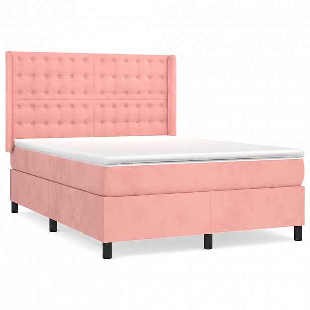 vidaXL Box spring postel s matrací růžová 140x200 cm samet