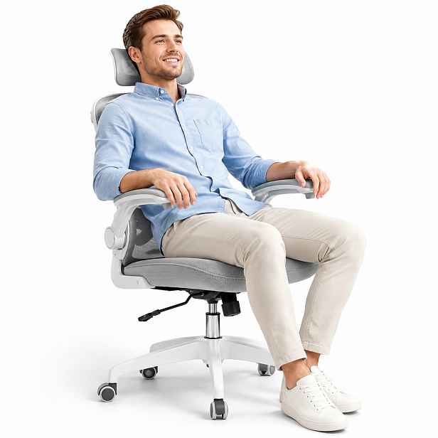 Ergonomické otočné kancelářské křeslo s opěrkou hlavy, béžová barva