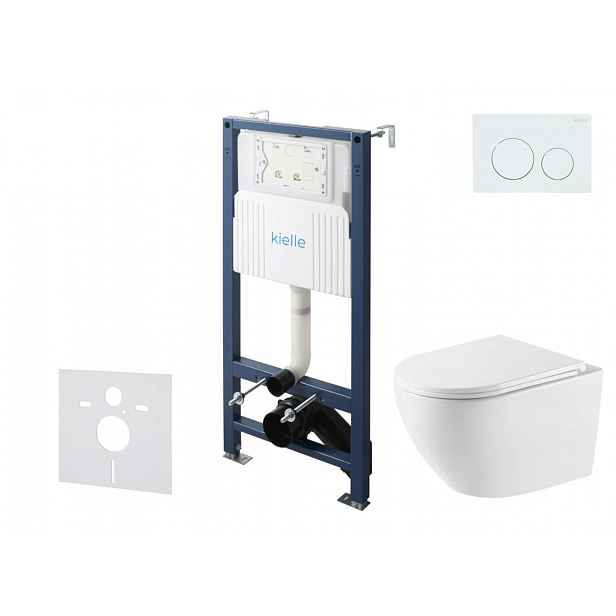 kielle Genesis New - Set předstěnové instalace, klozetu Oudee, Vortex Rimless+, sedátka softclose a tlačítka Gemini New I, lesklá bílá 30528SS55