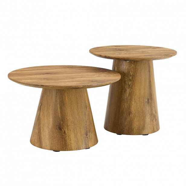 Redom SADA konferenčních stolků 50/50/48 cm a 60/60/35 cm, 2 kulaté stolky s pevnou MDF deskou, dekor dřeva
